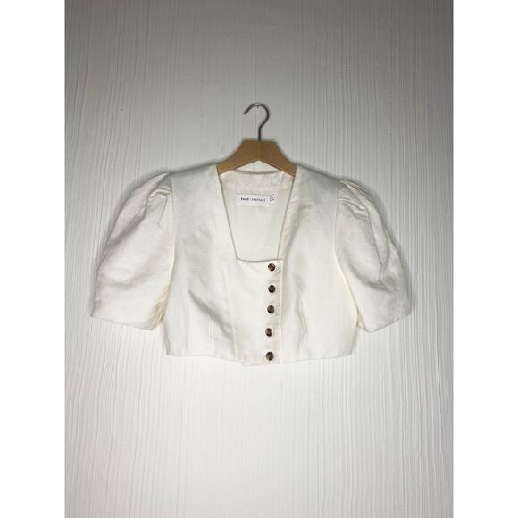 FAME AND PARTNERS Ecru Ivory Linen 2-Piece Crop Top & Midi Skirt Set US 6 - Picture 10 of 16